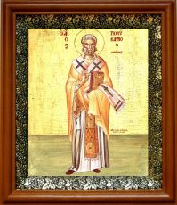 Икона Поликарп Смирнский в киоте с басмой Виноградная Лоза (UV-печать)(30769)