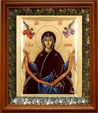 Икона Пояс Пресвятой Богородицы в киоте с басмой Виноградная Лоза (UV-печать)(30776)