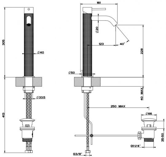 Gessi Cesello смеситель для раковины 54404 с донным клапаном схема 2