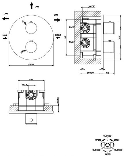 Gessi Goccia смеситель для ванны/душа 33846 схема 3