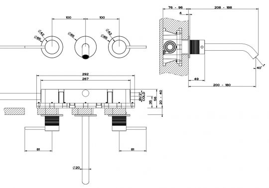 Встраиваемый смеситель для раковины Gessi Trame 54394 схема 2