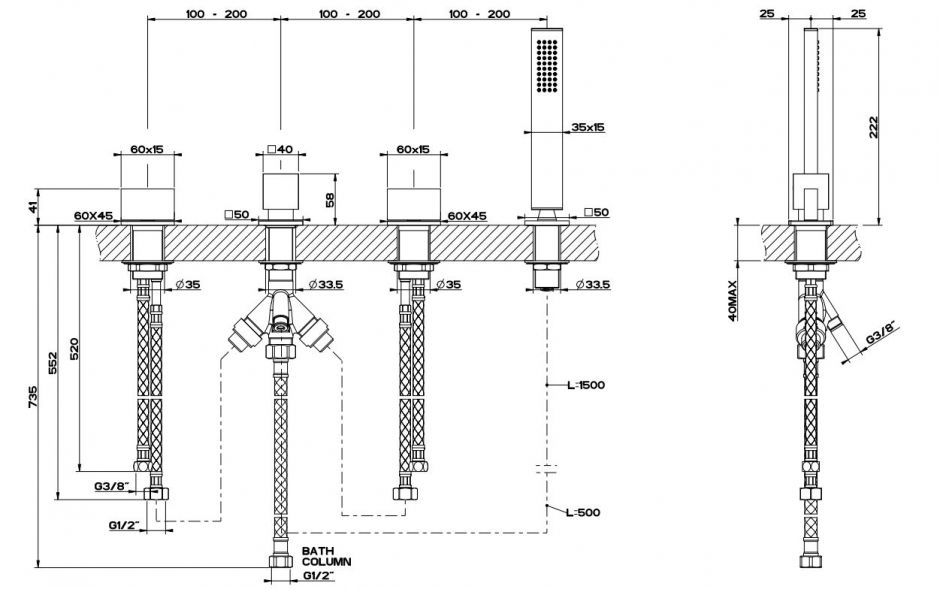 Смеситель Gessi Rettangolo T 20343 для ванны/душа ФОТО