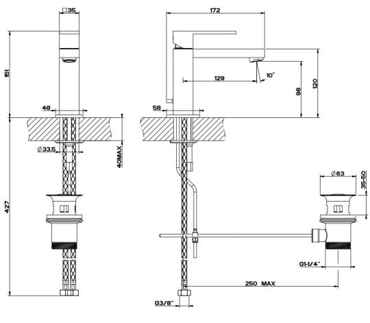 Смеситель Gessi Rettangolo для раковины 20001 схема 2