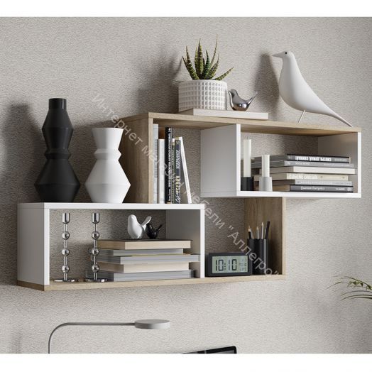 Полка настенная тип 4 Дуб Сонома, Белый (поры дерева)