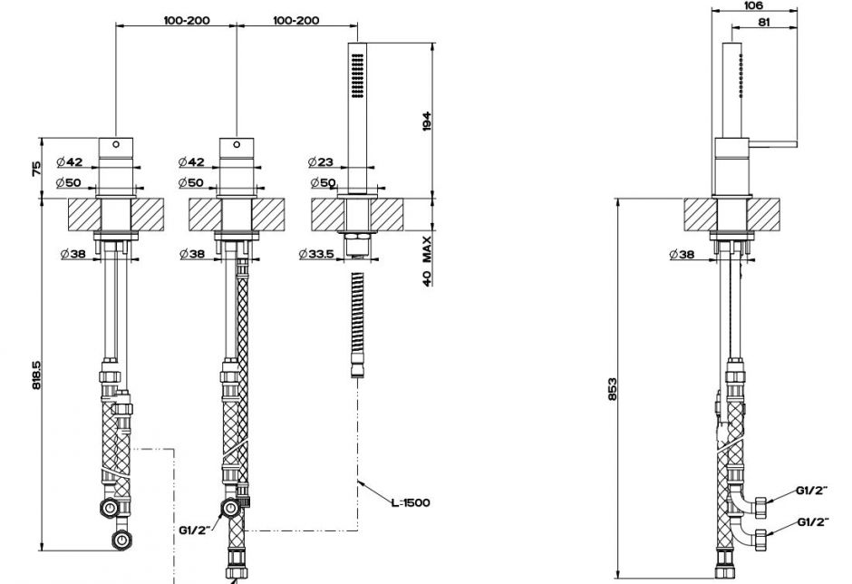 Смеситель для ванны Gessi 316 54043 на борт ванны с переключателем ФОТО