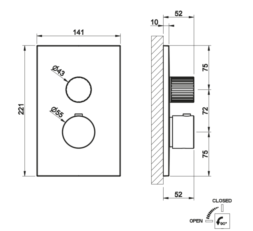 Смеситель для душа Gessi Incastri 75133 с термостатом на 1 позицию ФОТО