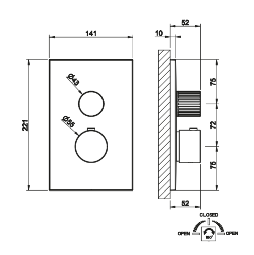 Смеситель для душа Gessi Incastri 75135 с термостатом на 2 позиции ФОТО
