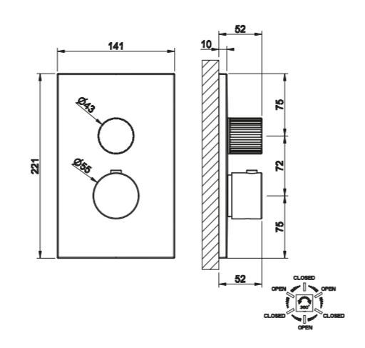 Смеситель для душа Gessi Incastri 75137 с термостатом на 3 позиции схема 2