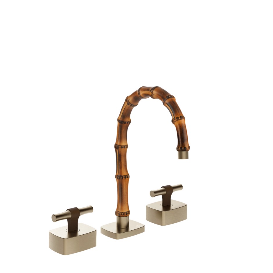 Смеситель для раковины Gessi Jacqueline 77013 с низким изливом и металлическим Т-образным вентилем на 3 отверстия ФОТО