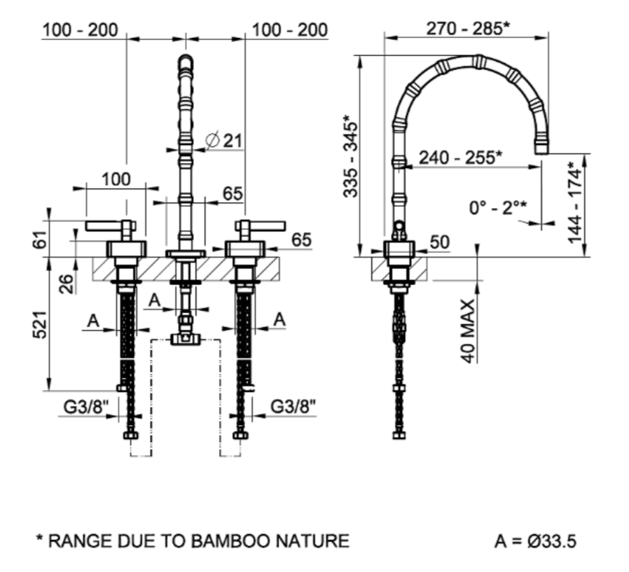Смеситель для раковины Gessi Jacqueline 77015 со средним изливом и металлическим Г-образным вентилем на 3 отверстия ФОТО