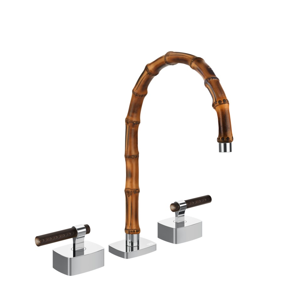 Смеситель для раковины Gessi Jacqueline 77215 со средним изливом и Г-образным вентилем под дерево ФОТО