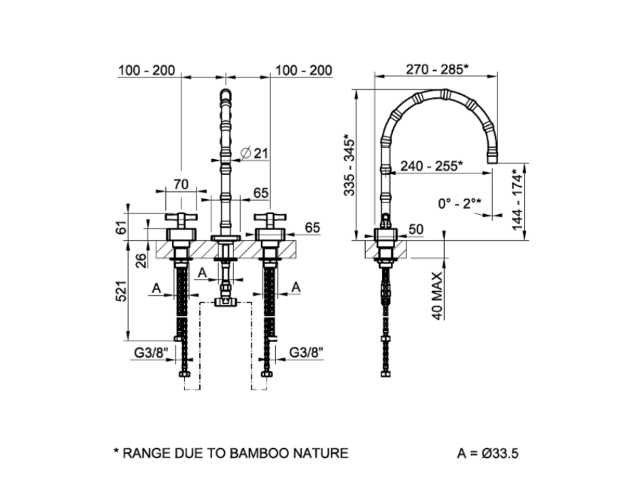 Смеситель для раковины Gessi Jacqueline 77217 со средним изливом и Т-образным вентилем под дерево на 3 отверстия ФОТО