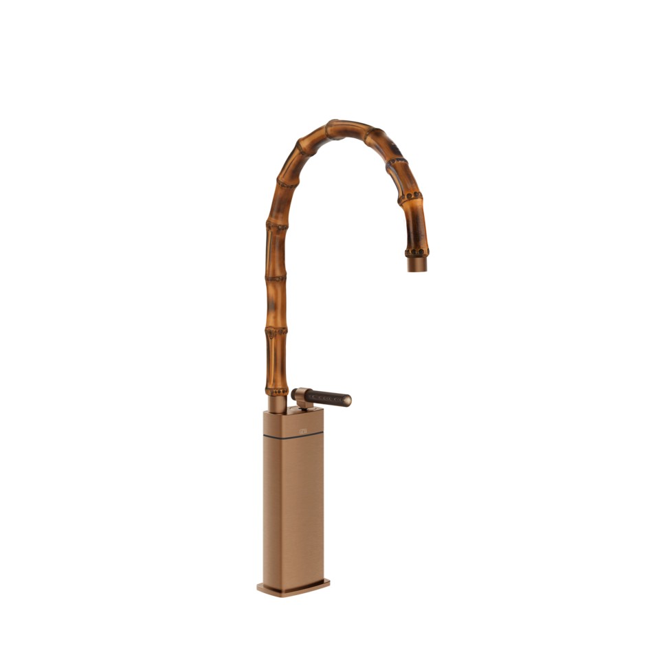 Смеситель для раковины Gessi Jacqueline 77237 высокий со средним поворотным изливом и вентилем под дерево ФОТО