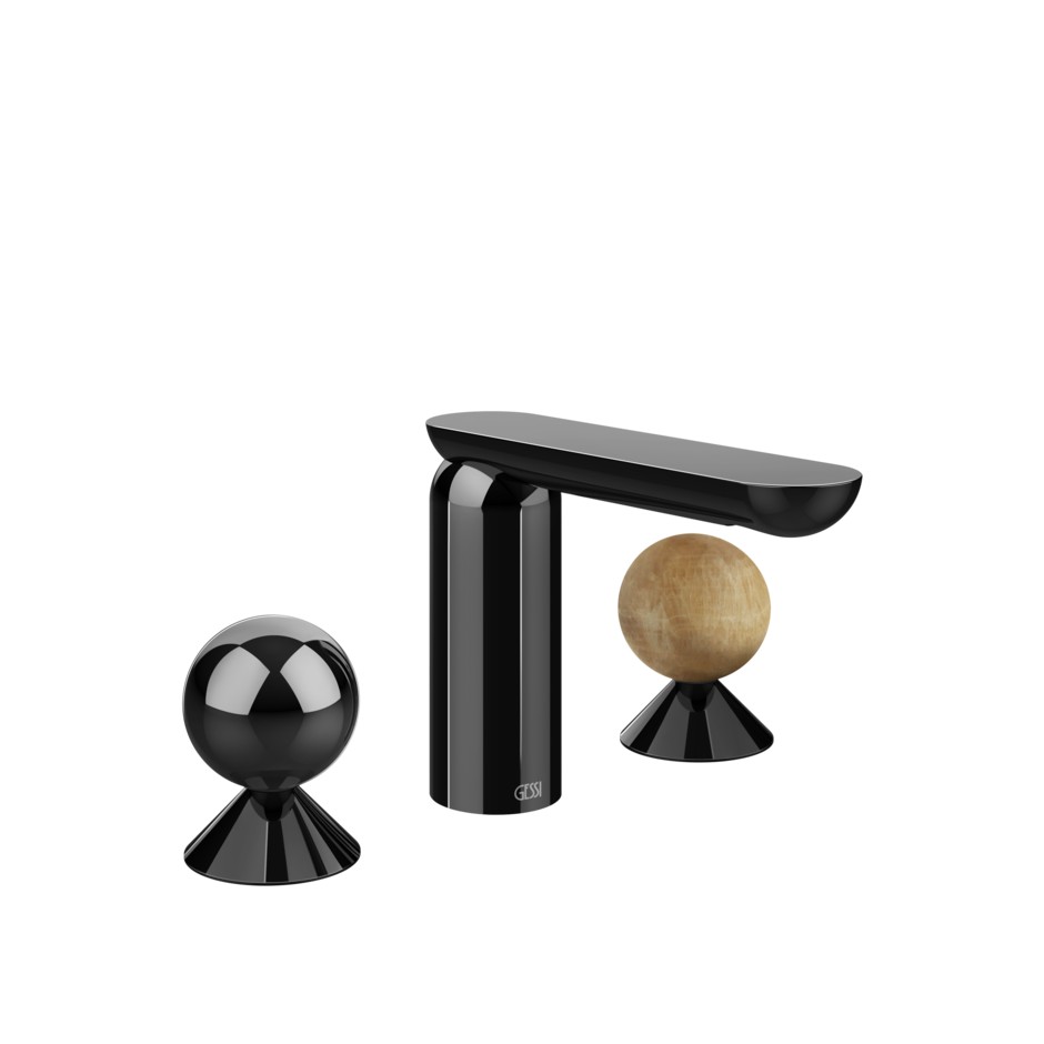 Смеситель для раковины Gessi Perle 74035 без донного клапана с вентилями-сферами из металла и камня Onyx Cola ФОТО