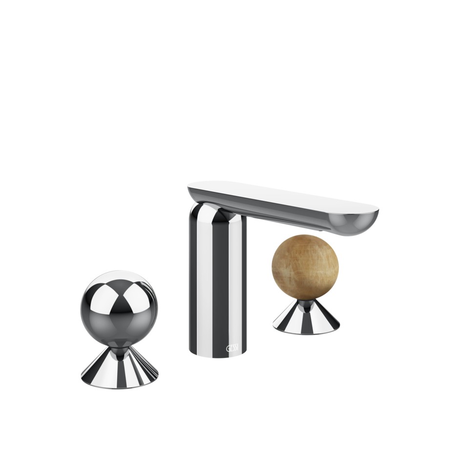 Смеситель для раковины Gessi Perle 74035 без донного клапана с вентилями-сферами из металла и камня Onyx Cola ФОТО