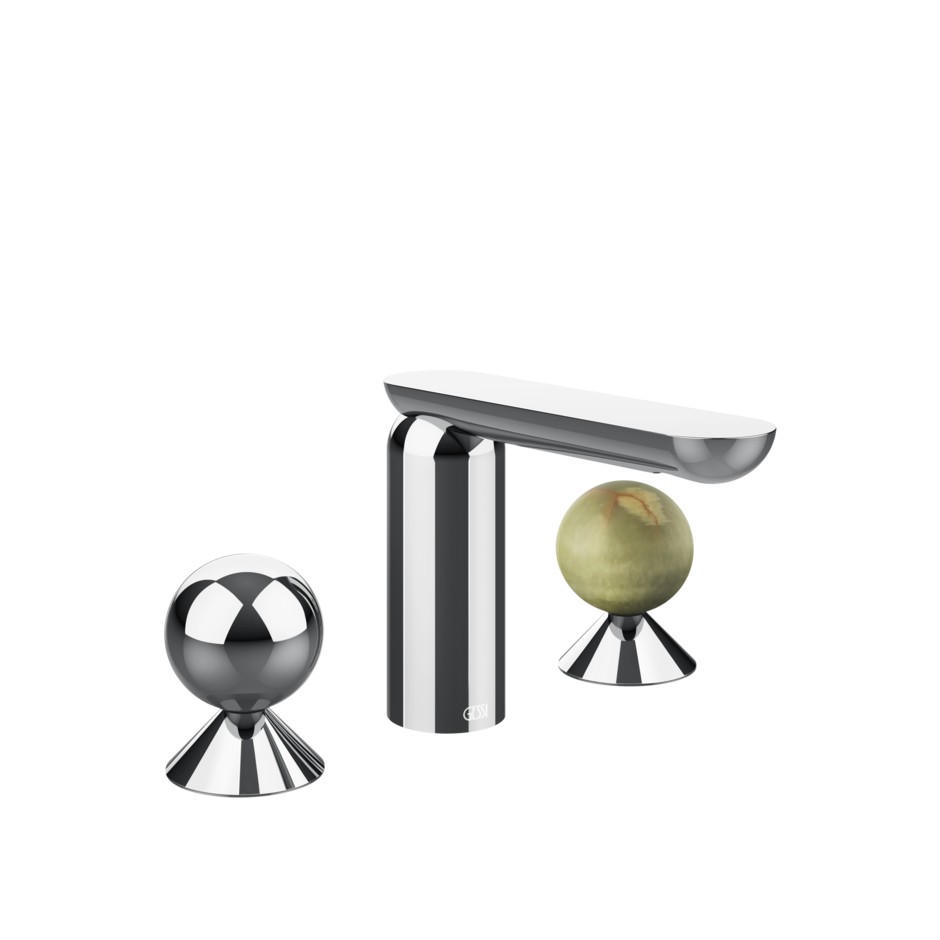 Смеситель для раковины Gessi Perle 74055 без донного клапана с вентилями-сферами из металла и камня Onyx Green ФОТО