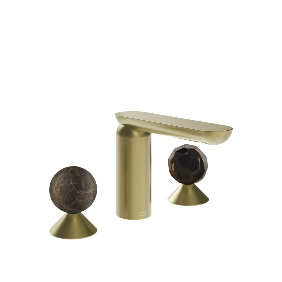 Смеситель для раковины Gessi Perle 74125 без донного клапана с вентилями-сферами из мрамора Emperador Dark и муранского стекла Sfaccettato ФОТО