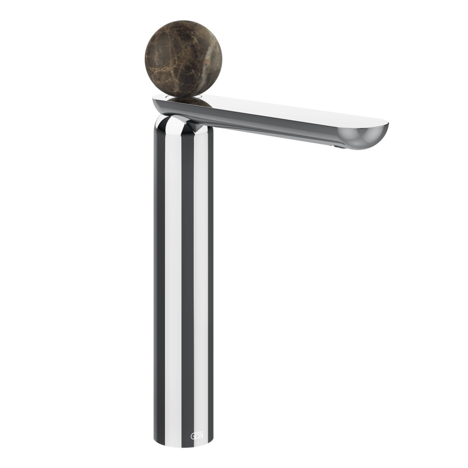 Смеситель для раковины Gessi Perle 74153 высокий с донным клапаном и вентилем из мрамора Emperador Dark ФОТО