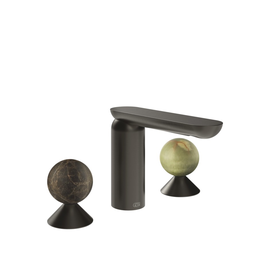 Изображение Смеситель для раковины Gessi Perle 74155 без донного клапана с вентилями-сферами из мрамора Emperador Dark и камня Onyx Green