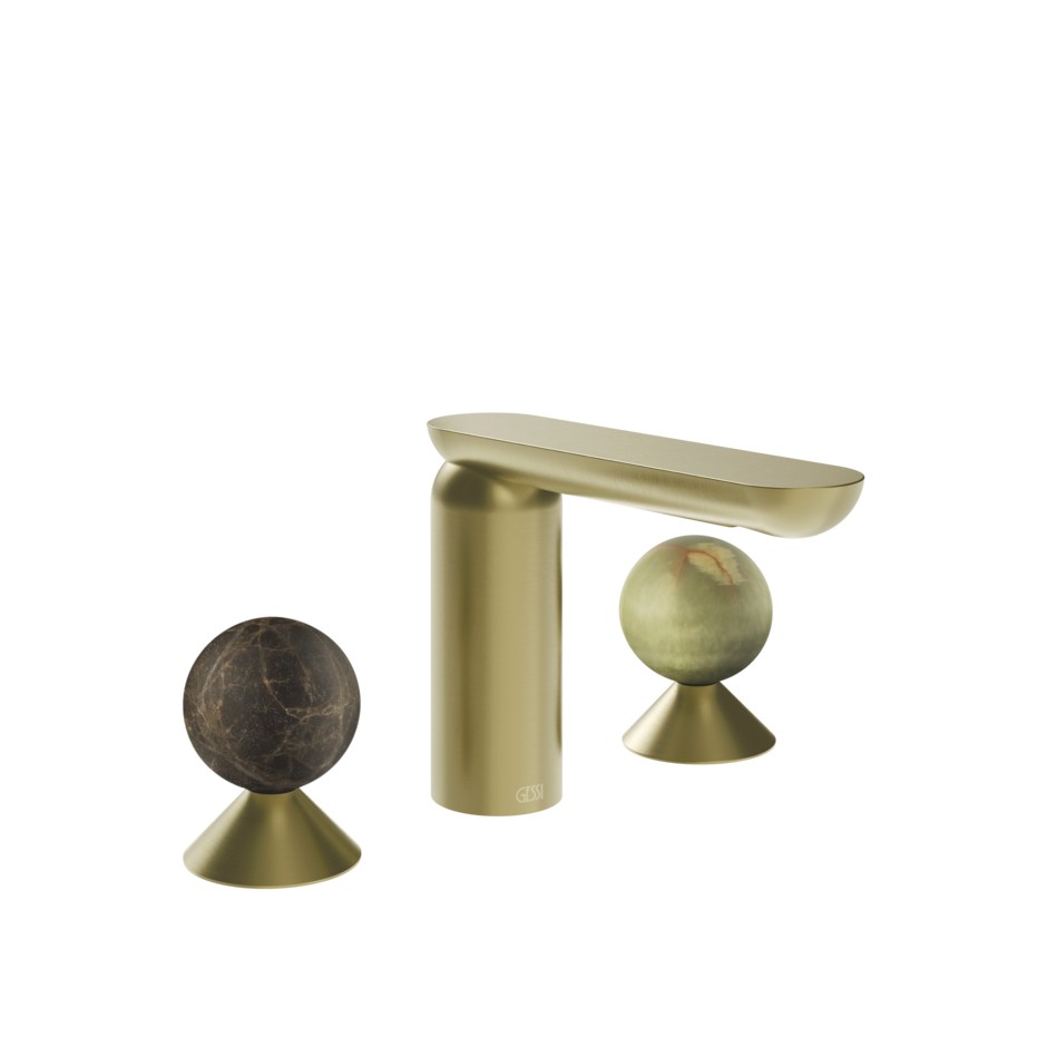 Смеситель для раковины Gessi Perle 74155 без донного клапана с вентилями-сферами из мрамора Emperador Dark и камня Onyx Green ФОТО