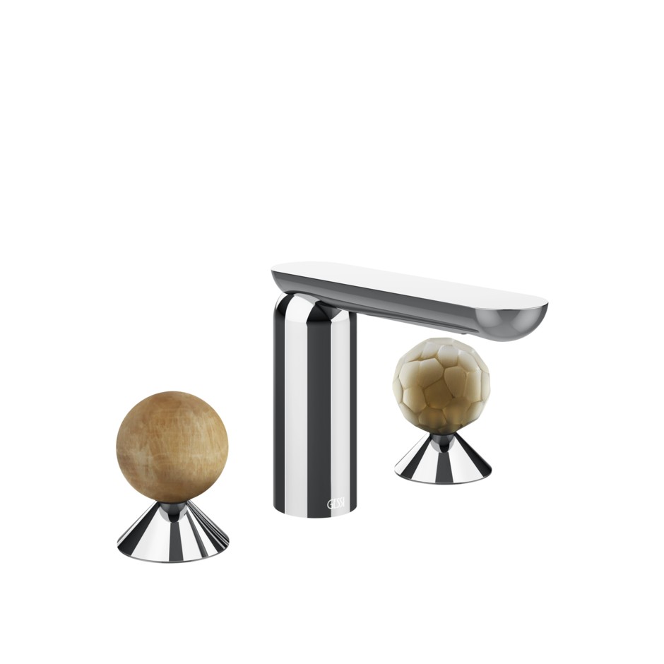 Смеситель для раковины Gessi Perle 74345 без донного клапана с вентилями-сферами из камня Onyx Cola и муранского стекла Battuto ФОТО