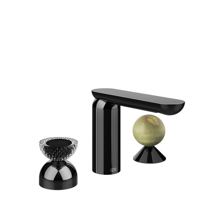 Смеситель для раковины Gessi Perle 74758 без донного клапана с вентилем-полусферой из муранского стекла Balloton и вентилем-сферой из камня Onyx Green ФОТО
