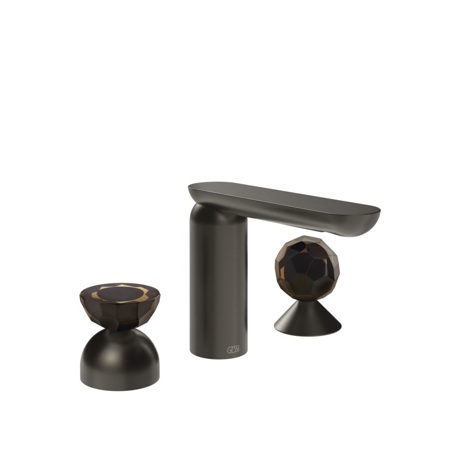 Изображение Смеситель для раковины Gessi Perle 74828 без донного клапана с вентилем-полусферой из муранского стекла Battuto и вентилем-сферой из муранского стекла Sfaccettato