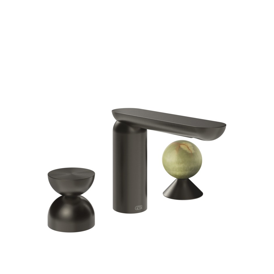 Изображение Смеситель для раковины Gessi Perle 74958 без донного клапана с металлическим вентилем-полусферой и вентилем-сферой из камня Onyx Green