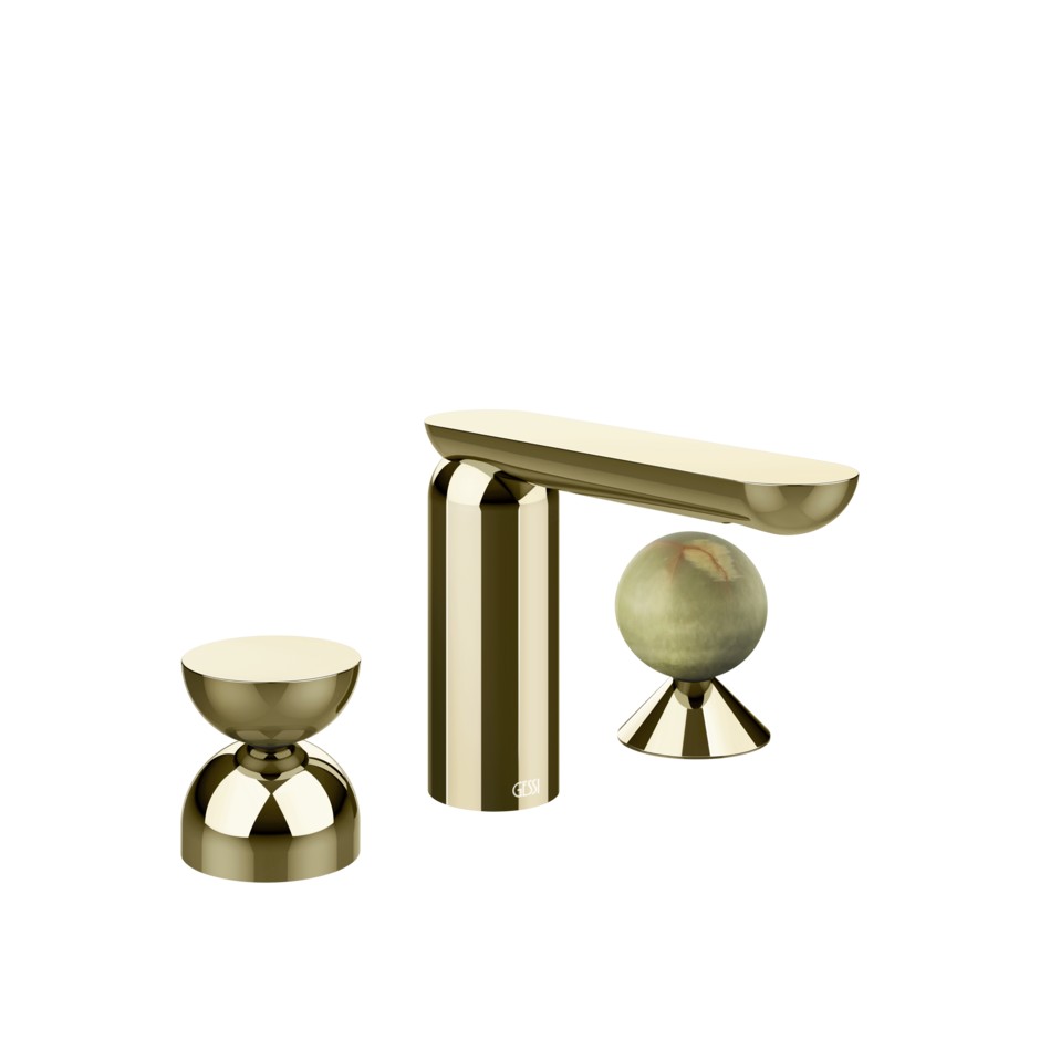 Смеситель для раковины Gessi Perle 74958 без донного клапана с металлическим вентилем-полусферой и вентилем-сферой из камня Onyx Green ФОТО