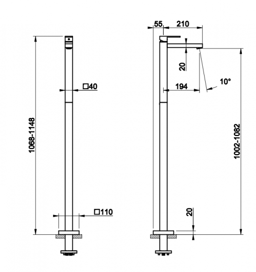 Смеситель для раковины Gessi Rettangolo 20092 напольный схема 2