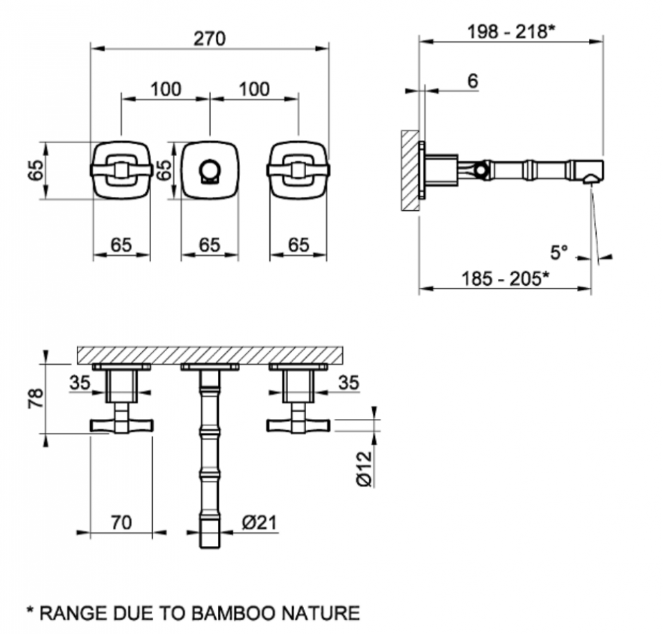 Смеситель для раковины встраиваемый Gessi Jacqueline 77091 на 3 отверстия с металлическими Т-образным вентилями ФОТО
