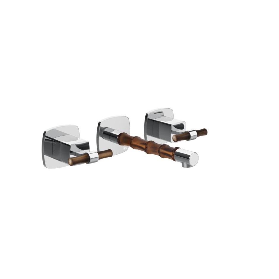 Изображение Смеситель для раковины встраиваемый Gessi Jacqueline 77291 на 3 отверстия с Т-образным вентилем под дерево