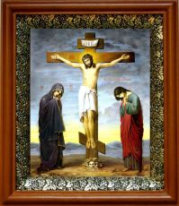 Икона Распятие Христа в киоте с басмой Виноградная Лоза (UV-печать)(30798)
