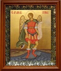 Икона Рафаил Архангел в киоте с басмой Виноградная Лоза (UV-печать)(30799)