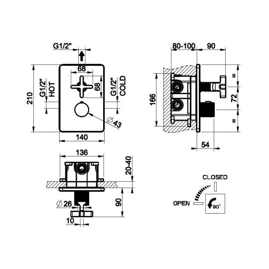 Термостатический смеситель для ванны/душа Gessi Inciso 58234 схема 2