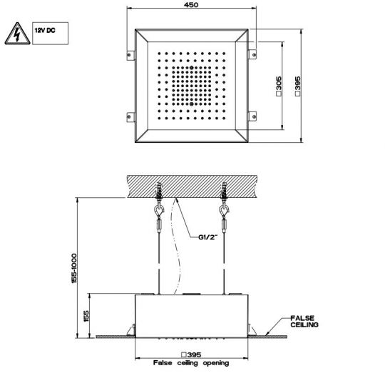 Тропический душ Gessi Afilo 39,2 см 57301 + 57002 схема 2