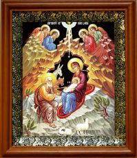 Икона Рождество Христово в киоте с басмой Виноградная Лоза (UV-печать)(30807)