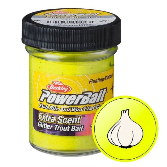 Паста форелевая Berkley Powerbait Natural Glitter Trout Bait Garlic #Sunshine Yellow/Gltr (Чеснок/Ярко-желтый) 1633600