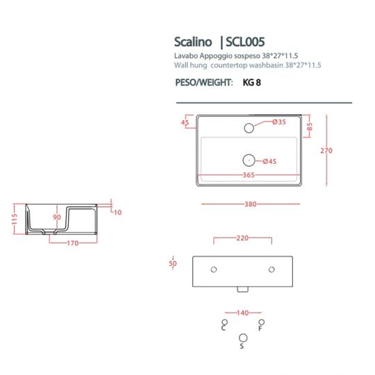 Накладная раковина Artceram Scalino 380х270 мм SCL005 цвет белый схема 2