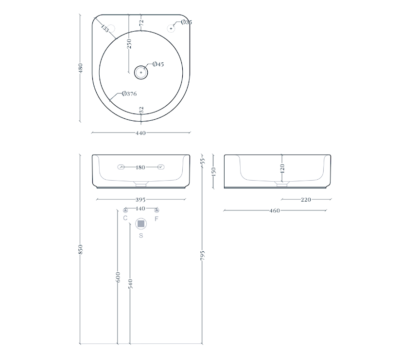 Закругленная подвесная раковина Artceram Wonder WNL004 48x44 см ФОТО