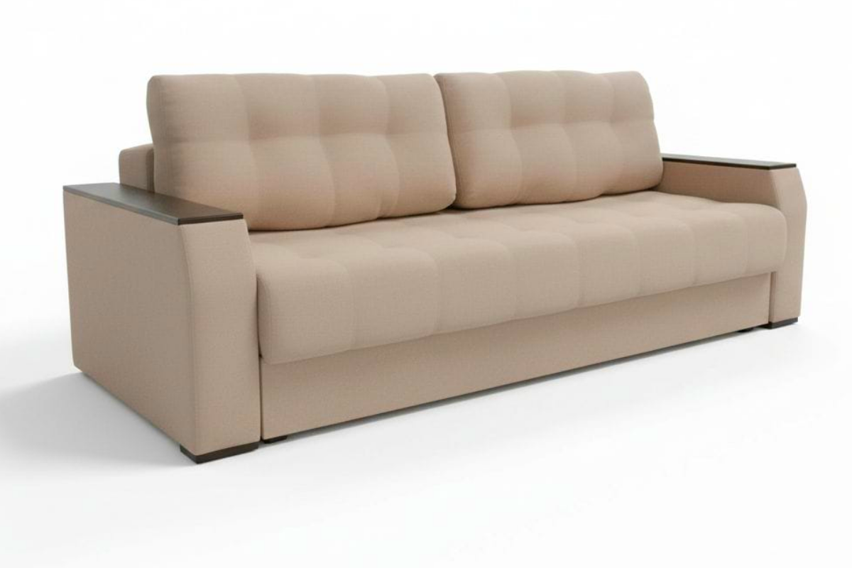 Диван прямой Мальта 2 БД Еврокнижка накладка Тёмное дерево рогожка Кана (Kana) 02