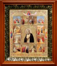 Икона Серафим Саровский в киоте с басмой Виноградная Лоза (UV-печать)(33160)