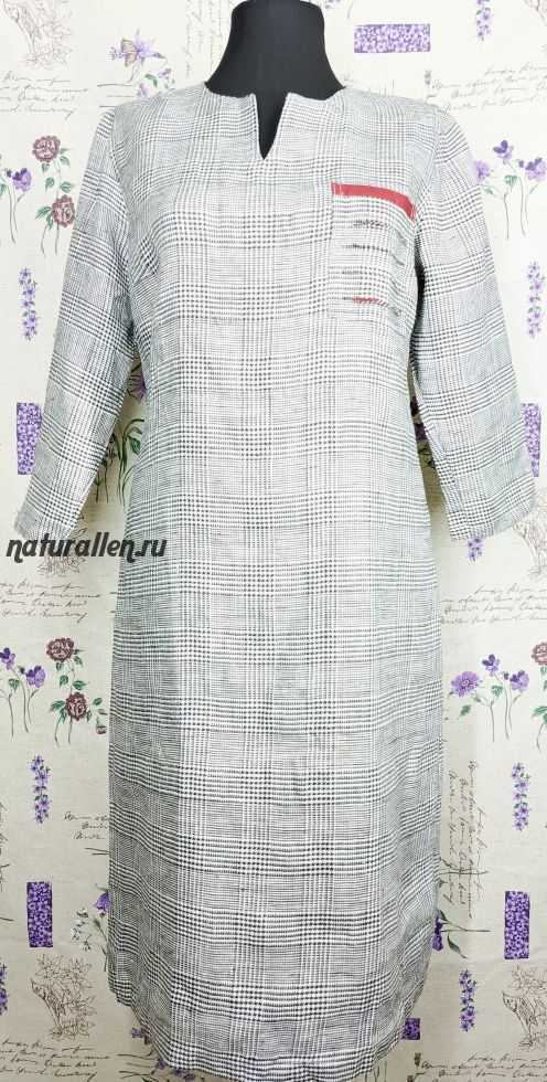 Платье льняное укороченное клетка