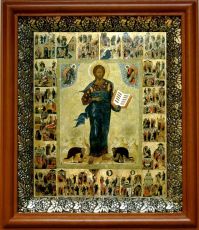 Икона Спас Смоленский в киоте с басмой Виноградная Лоза (UV-печать)(30914)