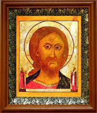 Икона Спас Ярое Око в киоте с басмой Виноградная Лоза (UV-печать)(30919)