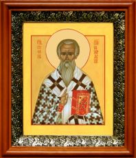 Икона Стефан Пермский в киоте с басмой Виноградная Лоза (UV-печать)(33179)