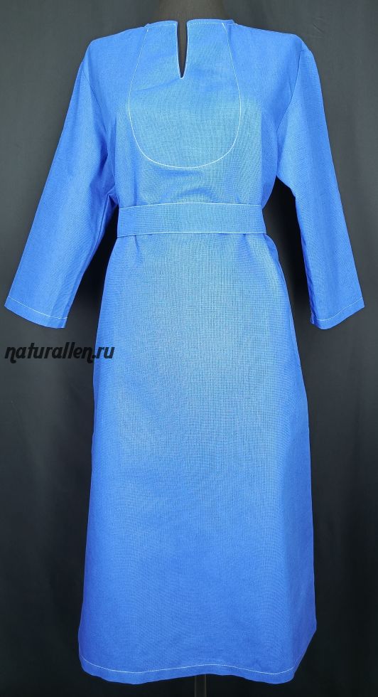 Льняное платье-бохо с поясом