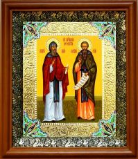 Икона Феодосий и Антоний Печерские в киоте с басмой Виноградная Лоза (UV-печать)(31020)