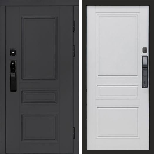 Входная дверь ВДК Орегон Графит с электронным замком - Классик Белый софт
