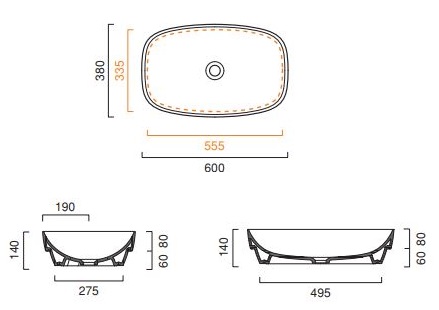 Полувстраиваемая/накладная раковина Catalano Alvea 624600001 60х38 см, покрытие Cataglaze+ схема 2